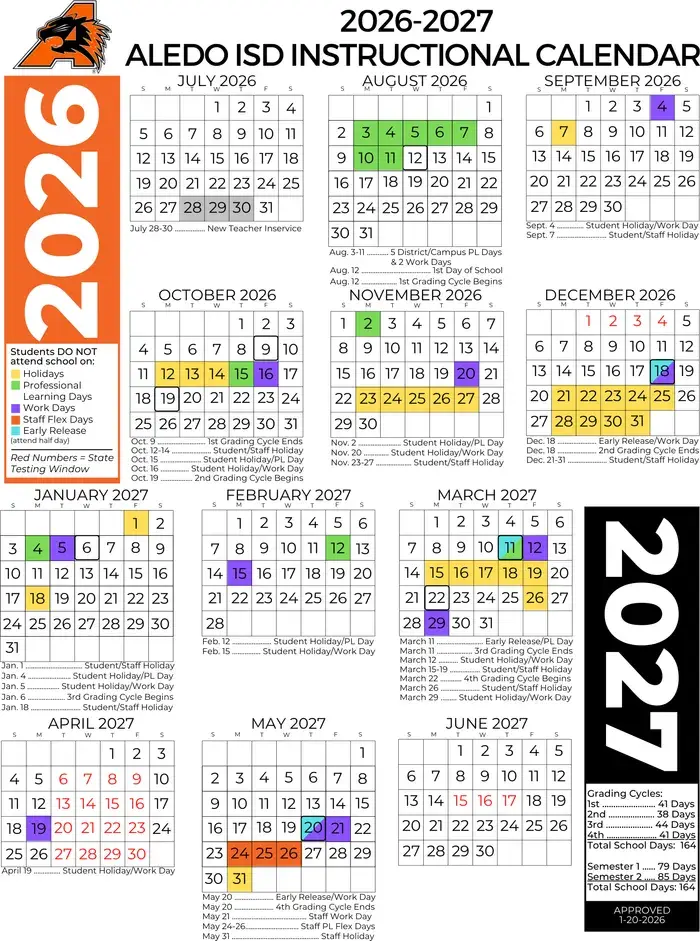 Aledo ISD 2026–2027 academic calendar