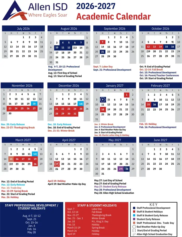 Allen ISD 2026–2027 academic calendar