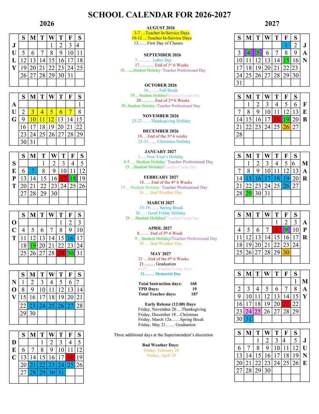 Andrews ISD 2026–2027 academic calendar