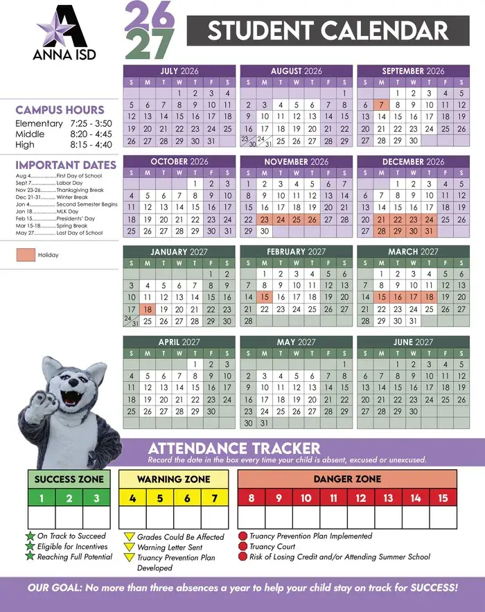 Anna ISD 2026–2027 academic calendar