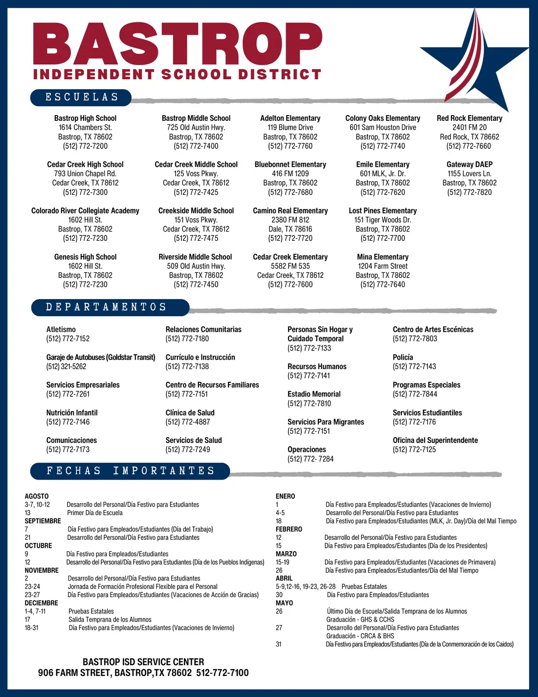 Bastrop ISD 2026–2027 academic calendar