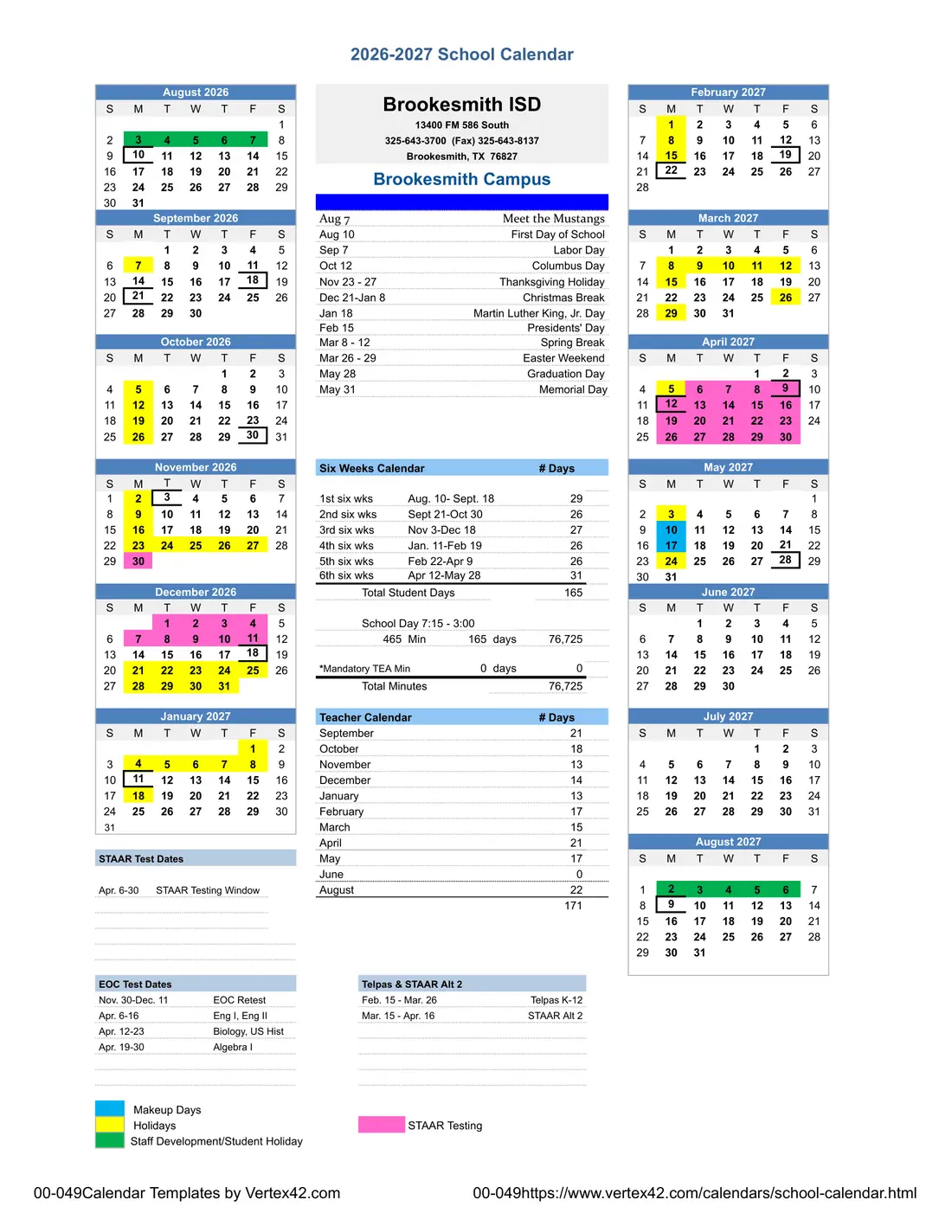 Brookesmith ISD 2026–2027 academic calendar