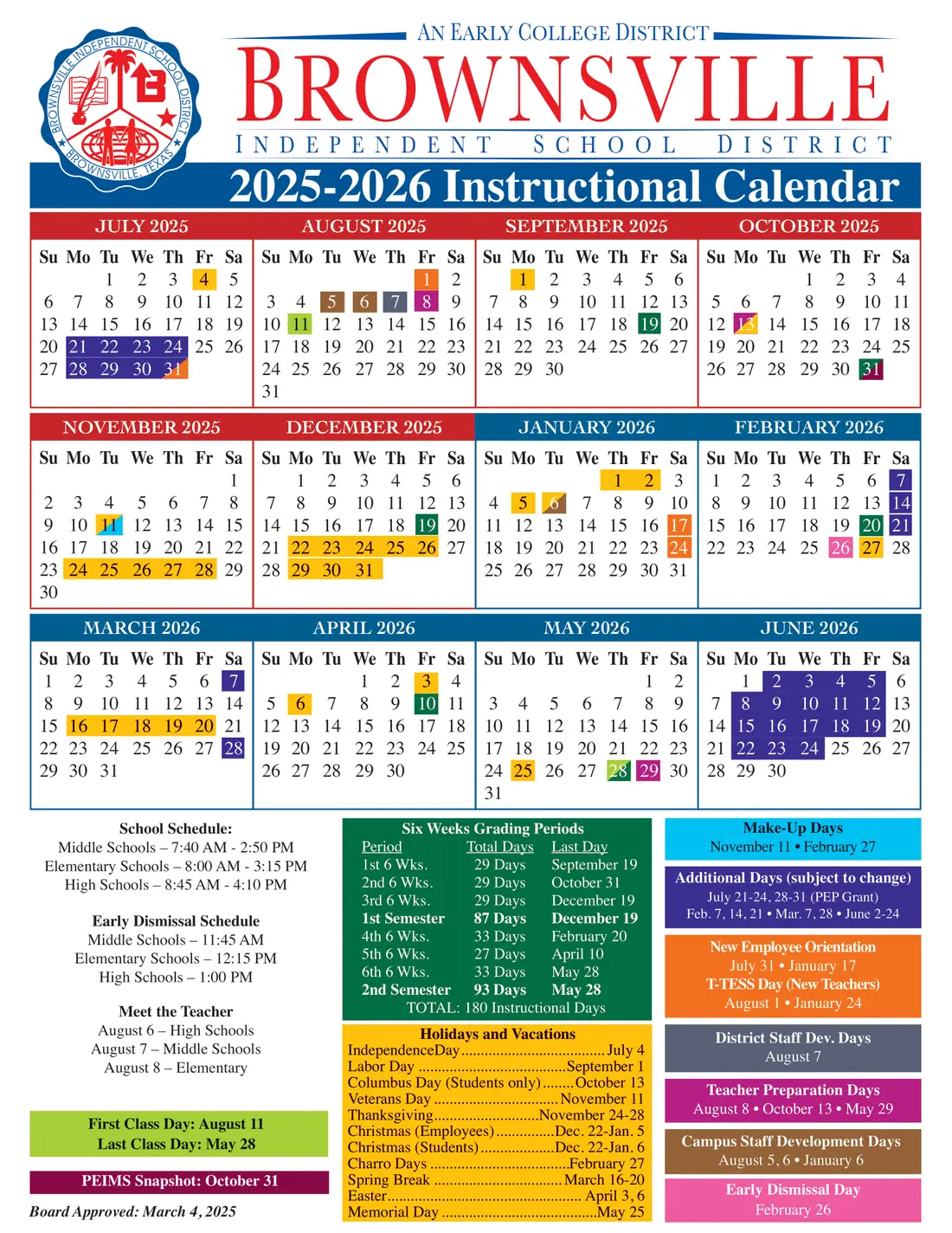 Brownsville ISD 2026–2027 academic calendar
