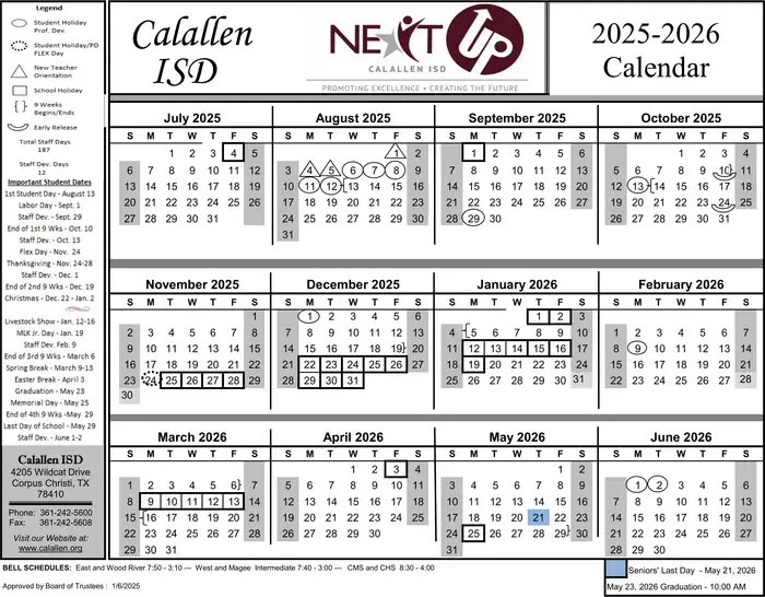 Calallen ISD 2026–2027 academic calendar