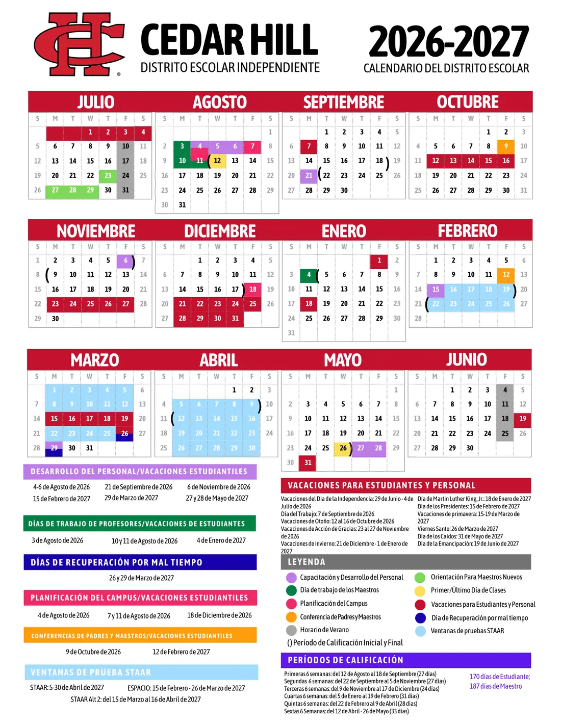 Cedar Hill ISD 2026–2027 academic calendar
