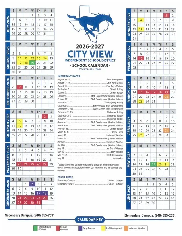 City View ISD 2026–2027 academic calendar