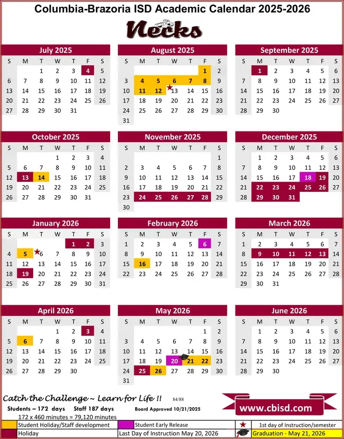 Columbia-brazoria ISD 2026–2027 academic calendar