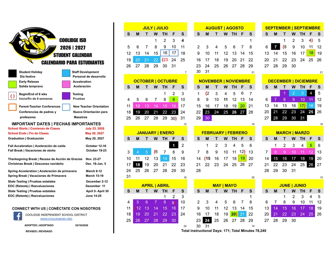 Coolidge ISD 2026–2027 academic calendar