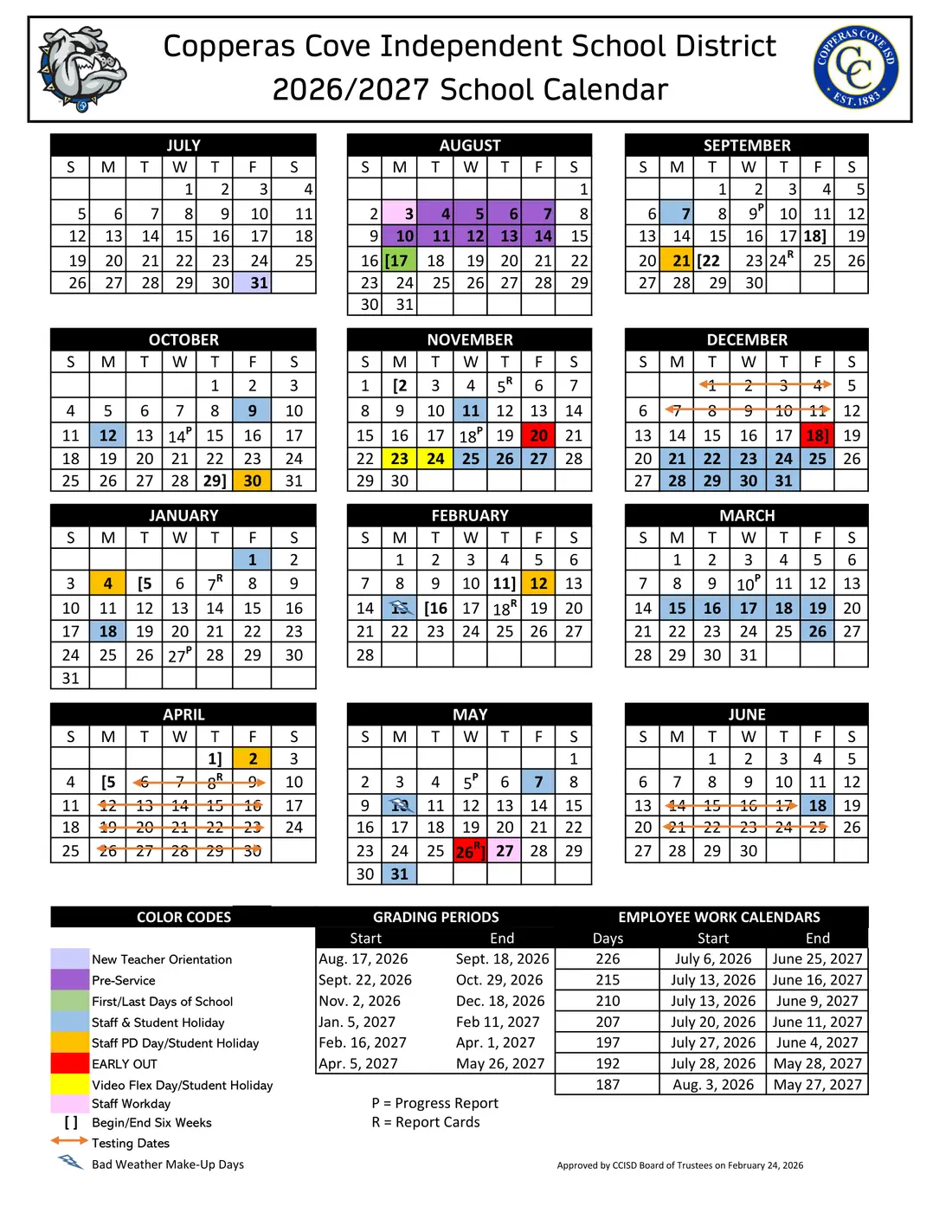 Copperas Cove ISD 2026–2027 academic calendar