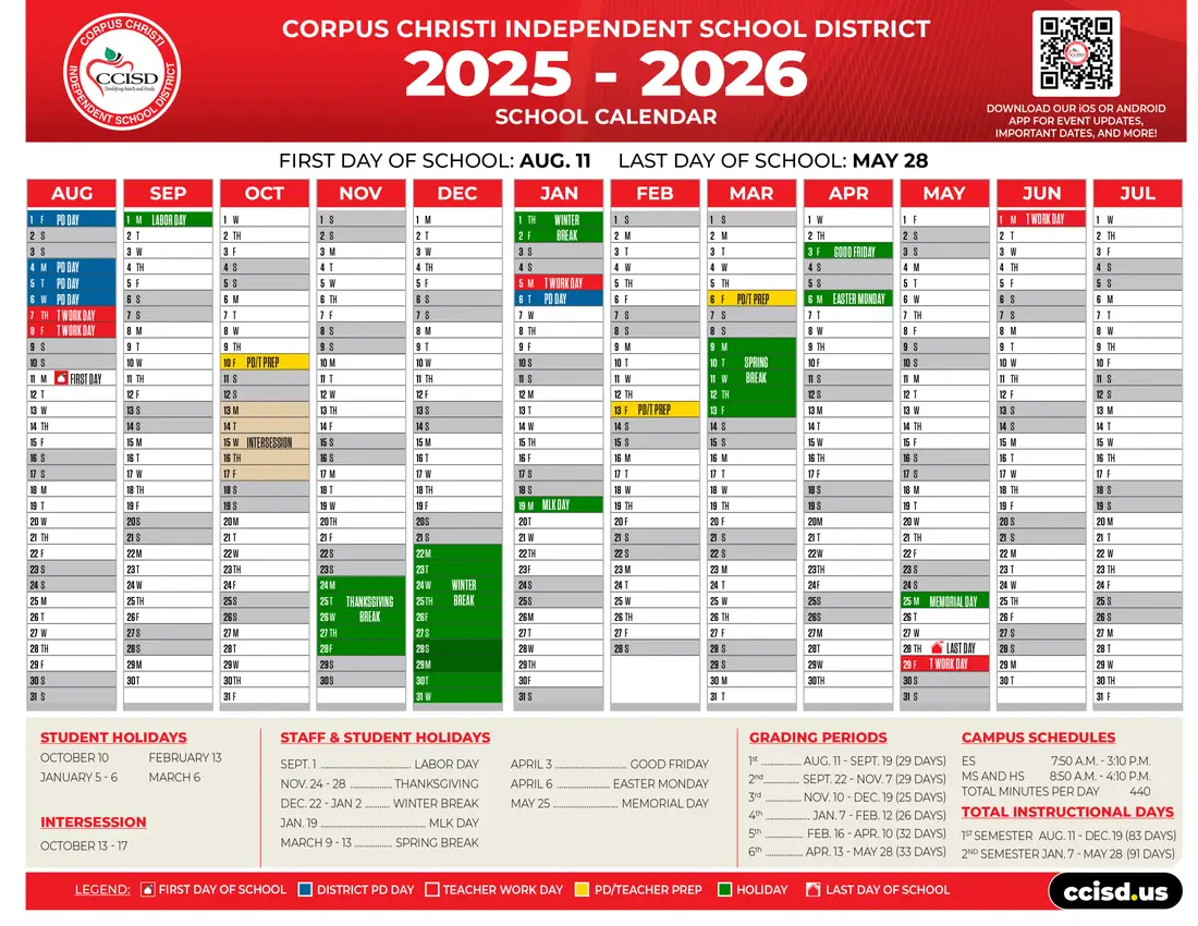Corpus Christi ISD 2026–2027 academic calendar