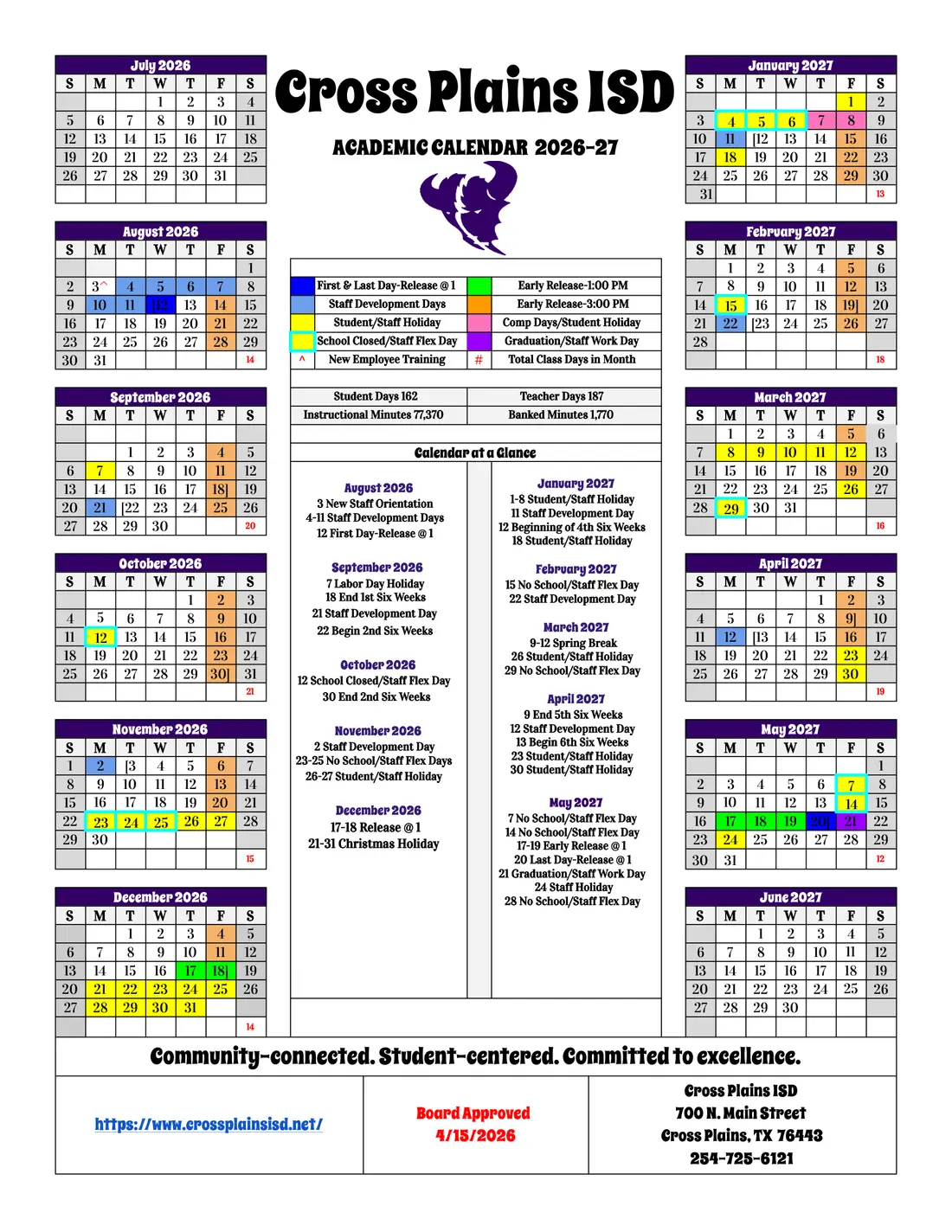 Cross Plains ISD 2026–2027 academic calendar