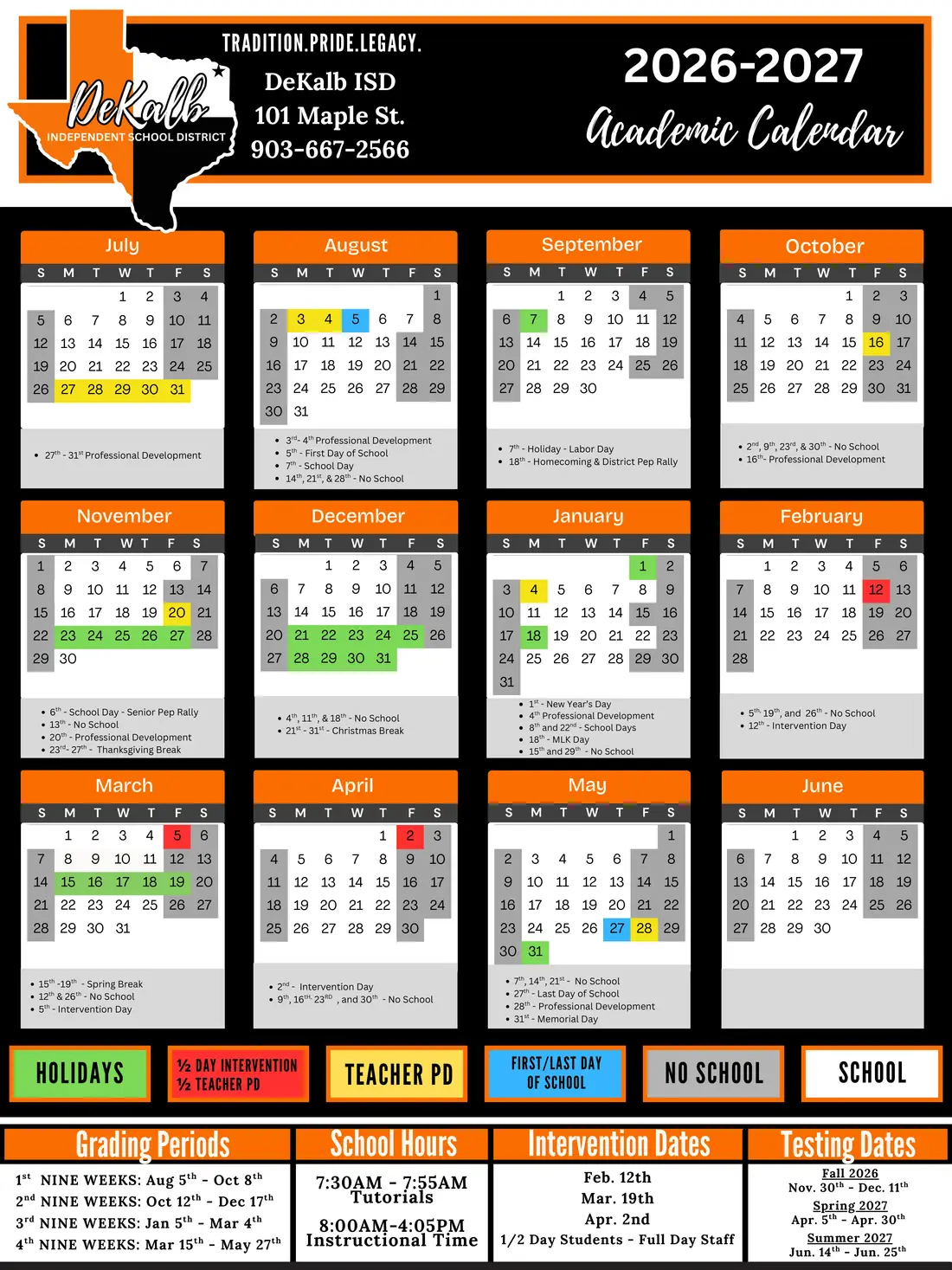 Dekalb ISD 2026–2027 academic calendar