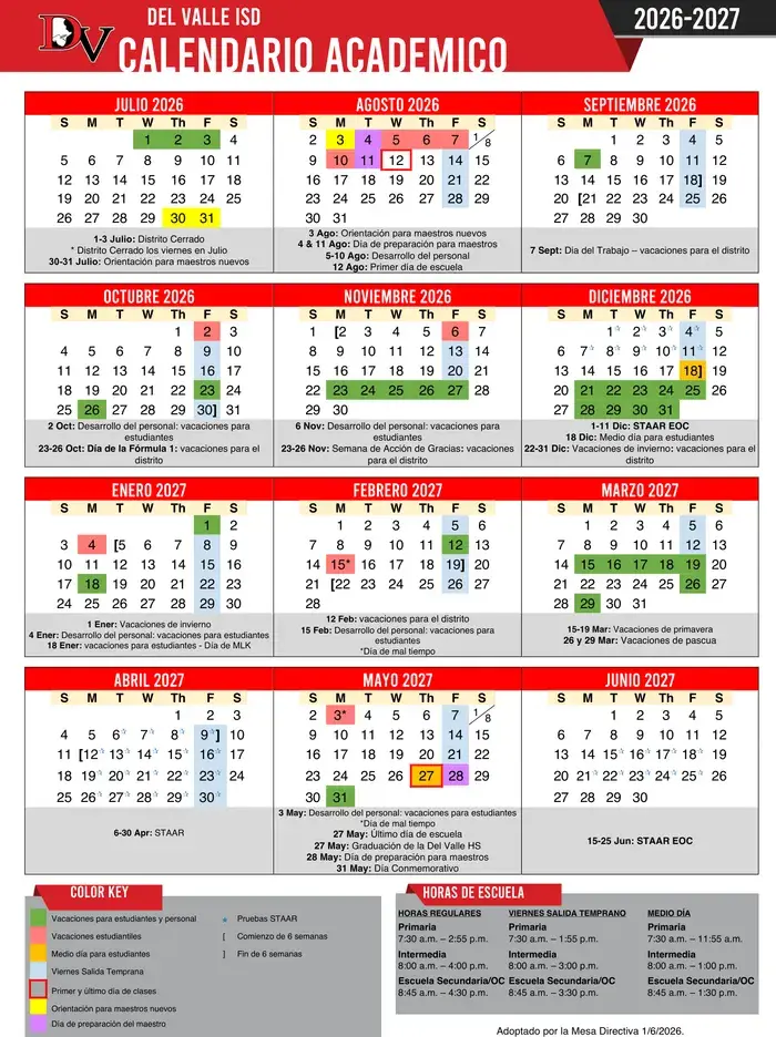 Del Valle ISD 2026–2027 academic calendar