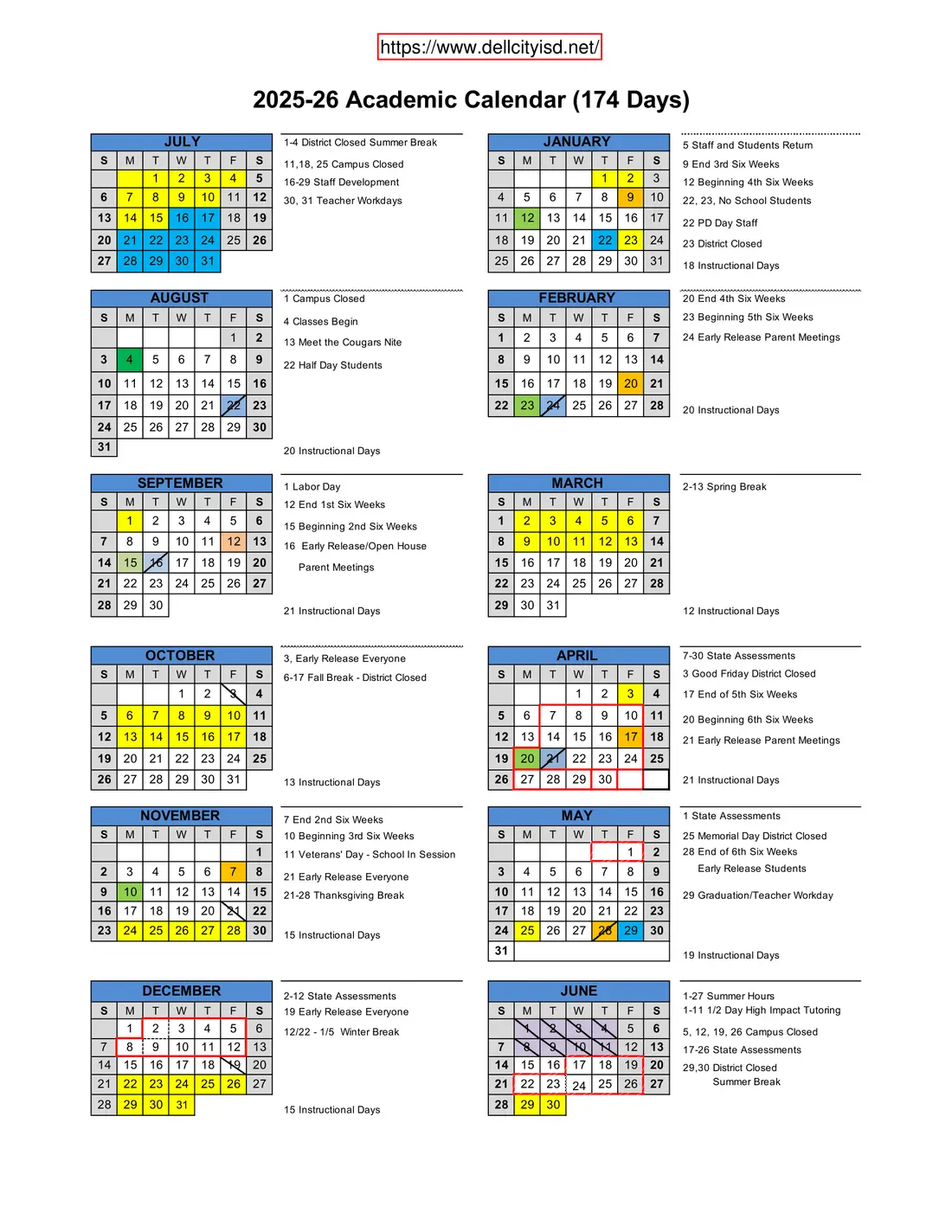 Dell City ISD 2026–2027 academic calendar