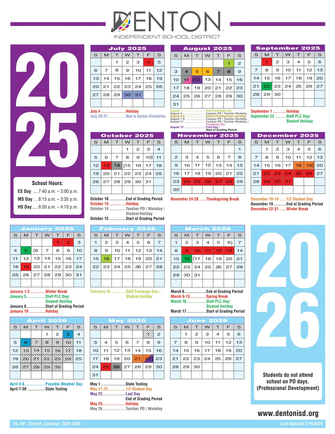 Denton ISD 2026–2027 academic calendar