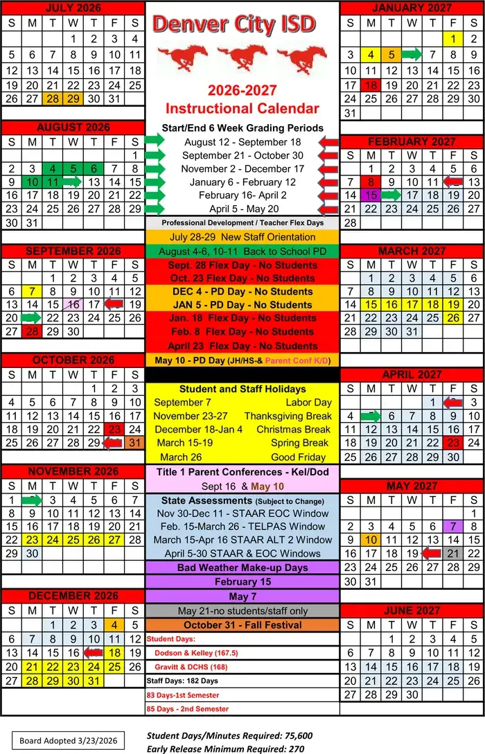 Denver City ISD 2026–2027 academic calendar