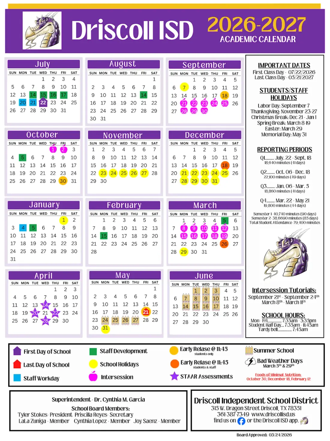 Driscoll ISD 2026–2027 academic calendar