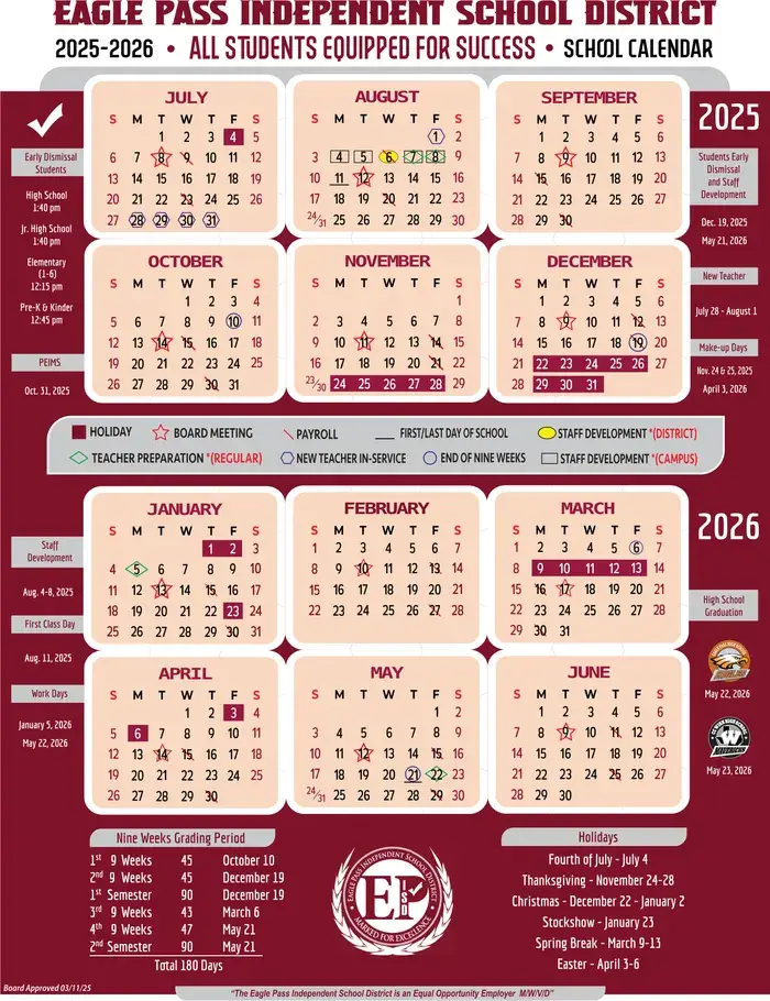 Eagle Pass ISD 2026–2027 academic calendar