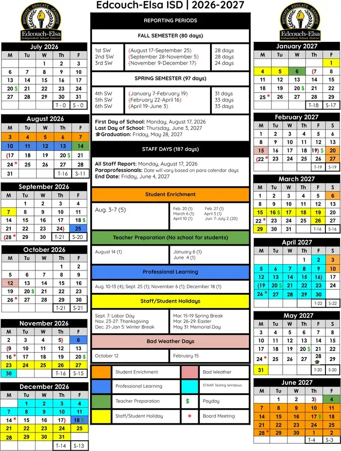Edcouch-elsa ISD 2026–2027 academic calendar