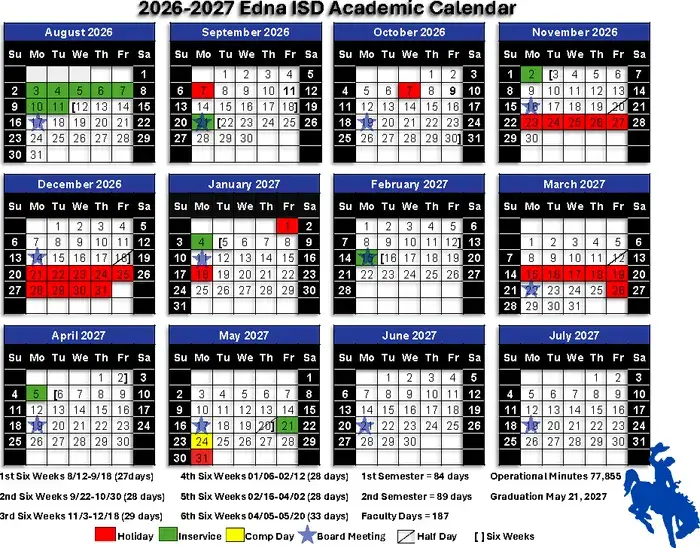 Edna ISD 2026–2027 academic calendar
