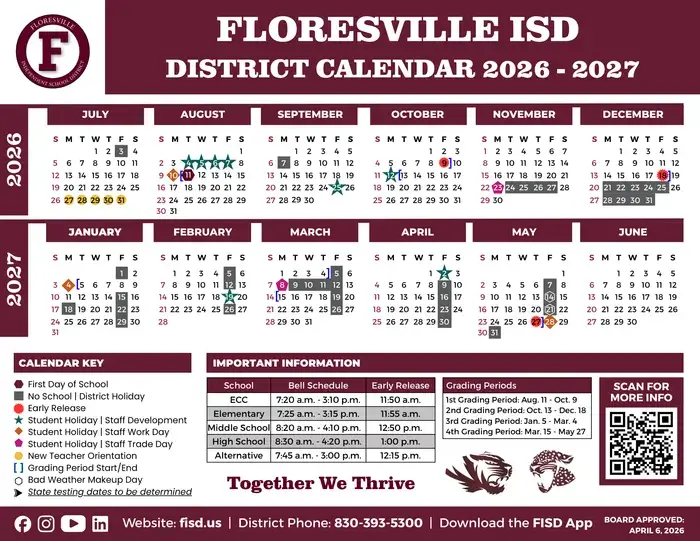 Floresville ISD 2026–2027 academic calendar