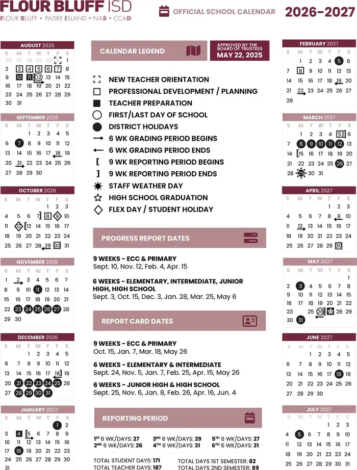 Flour Bluff ISD 2026–2027 academic calendar