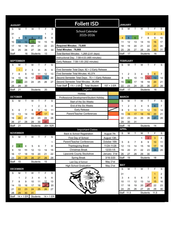 Follett ISD 2026–2027 academic calendar