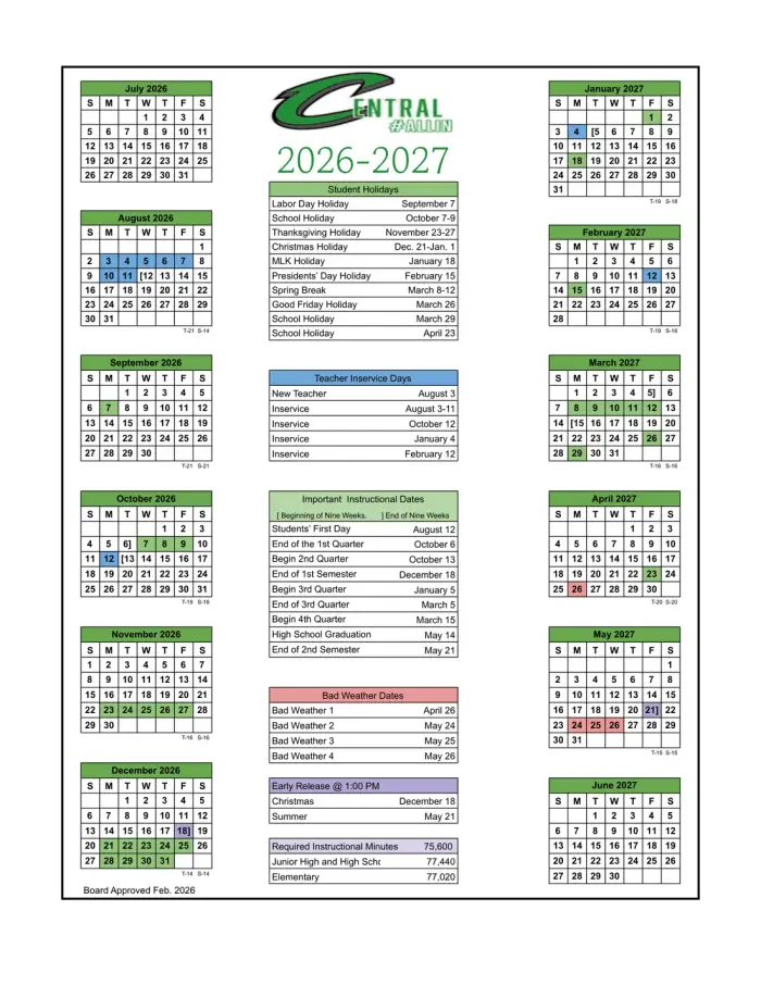 Fort Elliott CISD 2026–2027 academic calendar