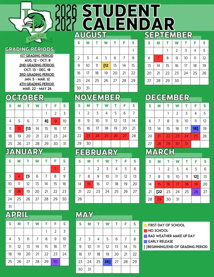 Friona ISD 2026–2027 academic calendar