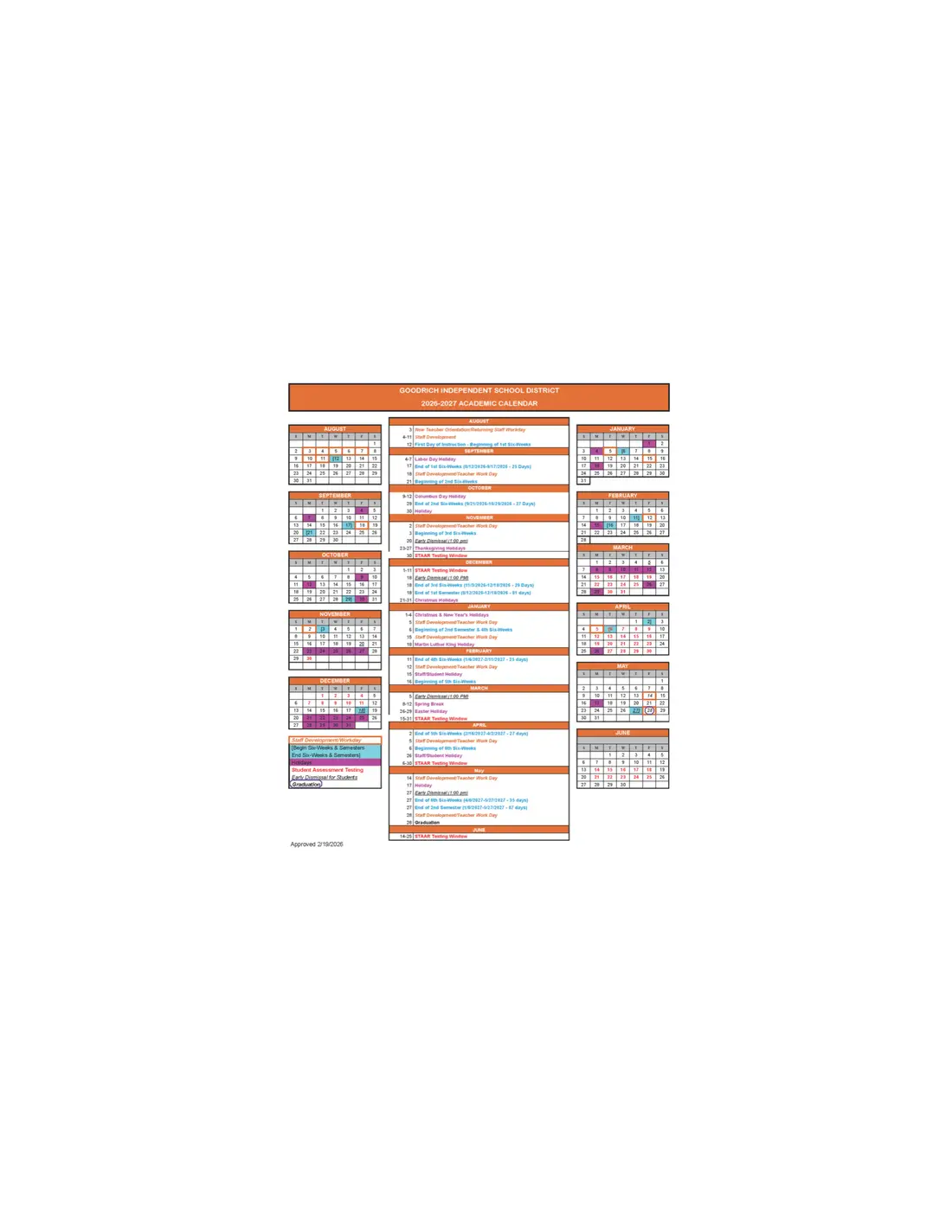 Goodrich ISD 2026–2027 academic calendar