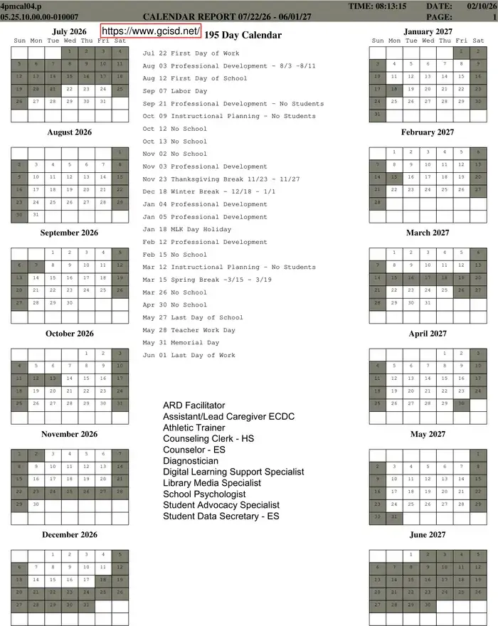Grapevine-colleyville ISD 2026–2027 academic calendar