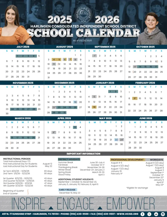 Harlingen CISD 2026–2027 academic calendar