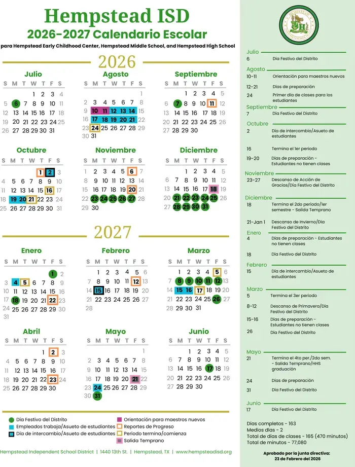Hempstead ISD 2026–2027 academic calendar