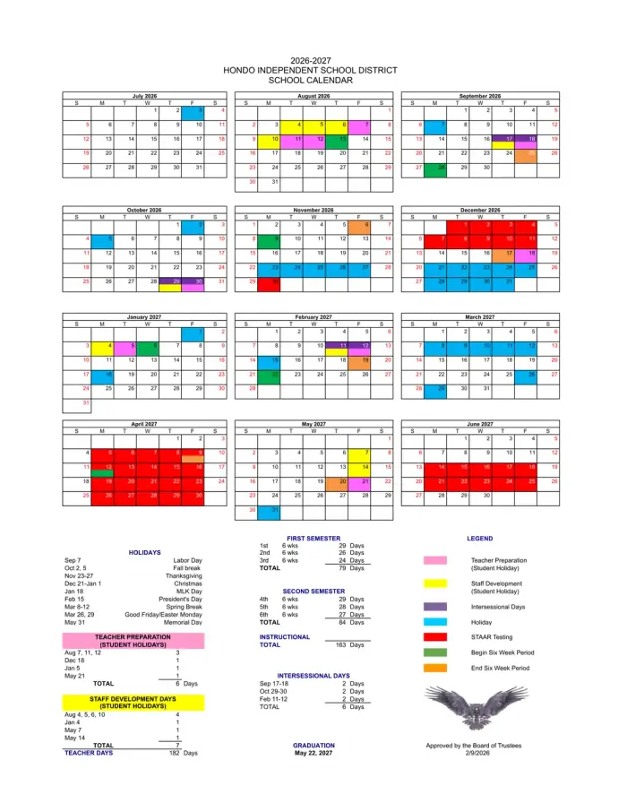 Hondo ISD 2026–2027 academic calendar