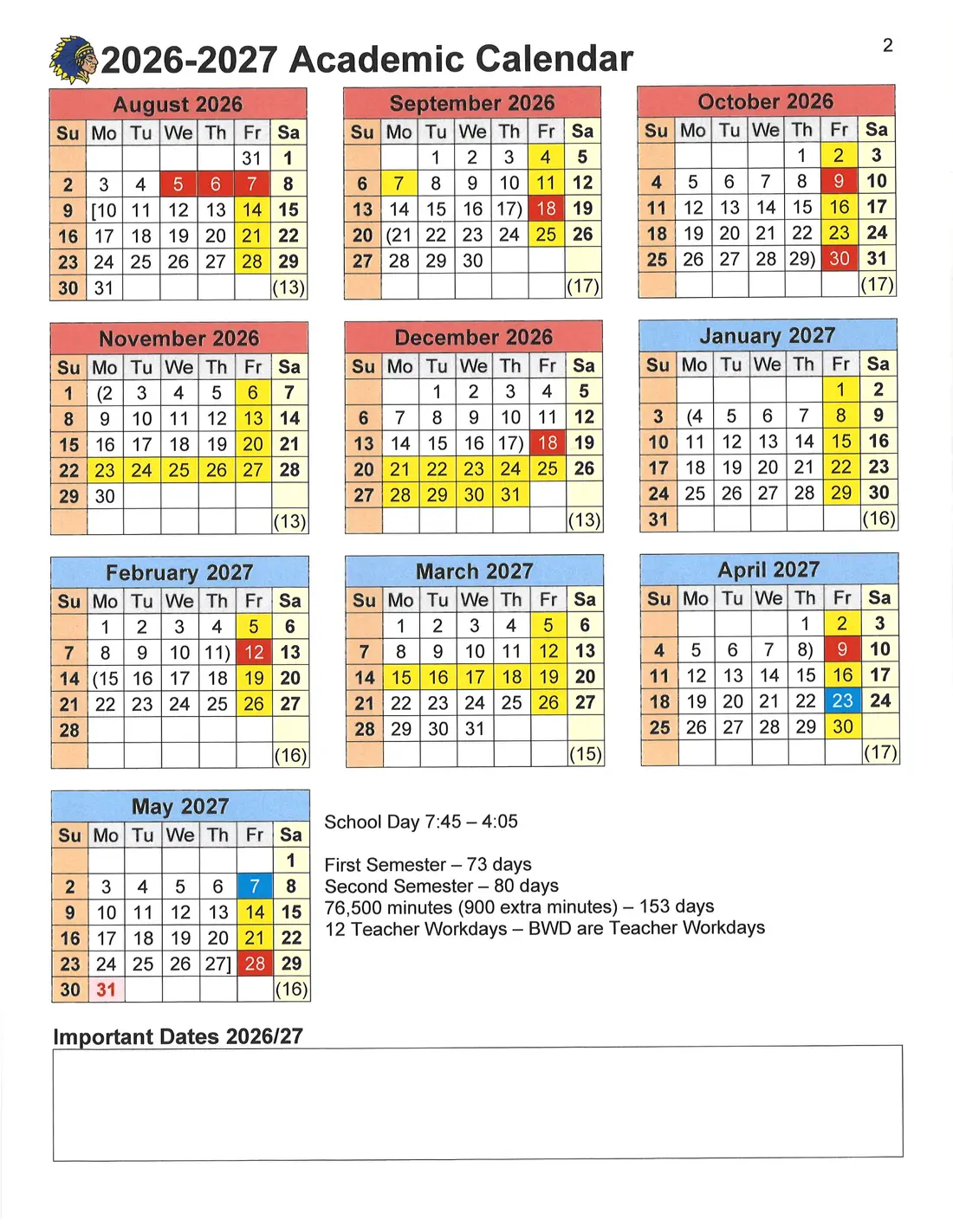 Huckabay ISD 2026–2027 academic calendar