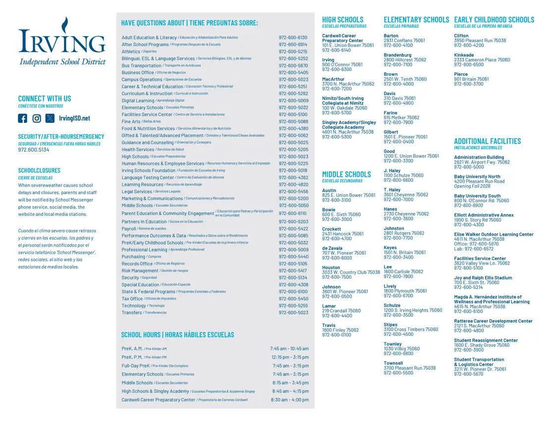 Irving ISD 2026–2027 academic calendar