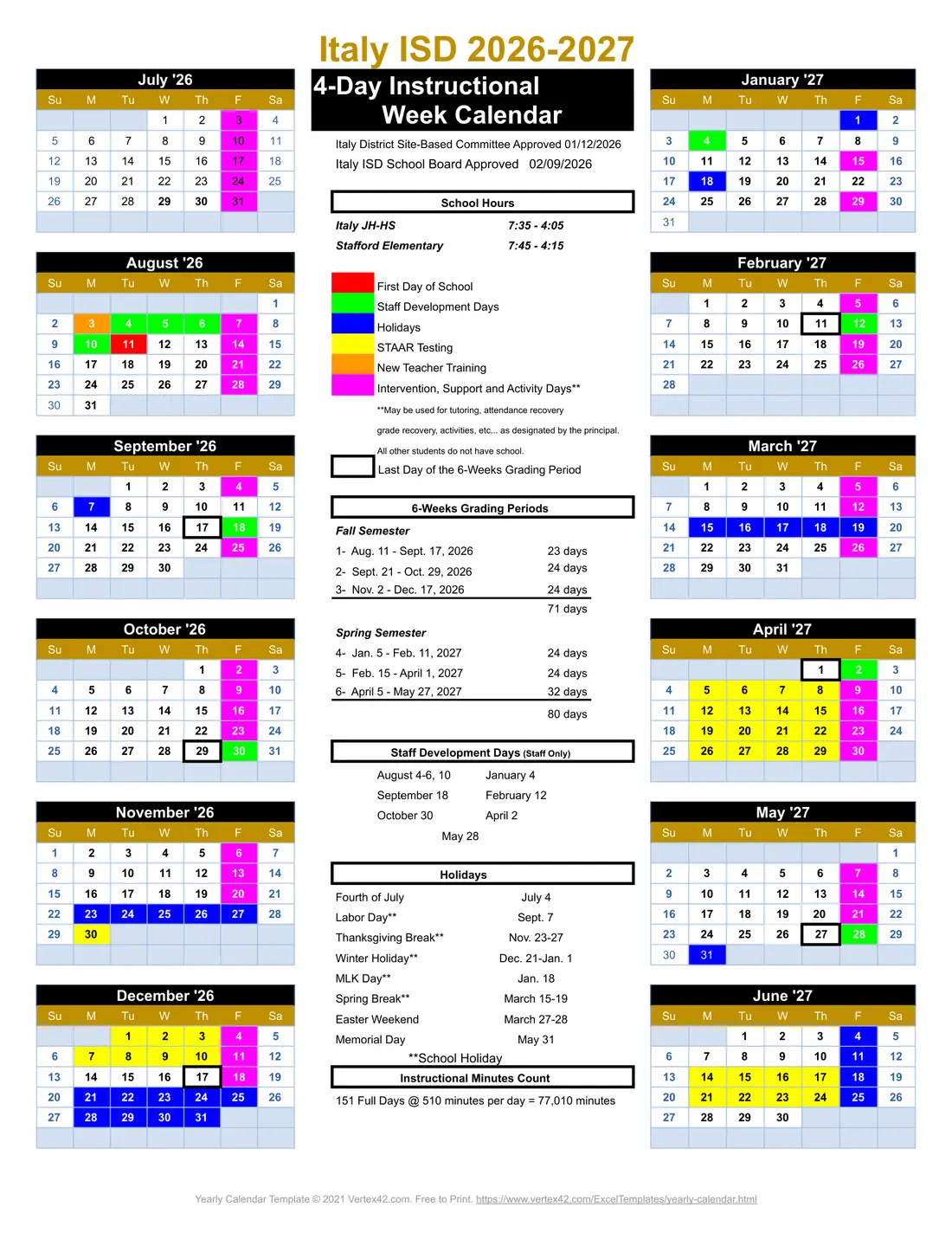 Italy ISD 2026–2027 academic calendar