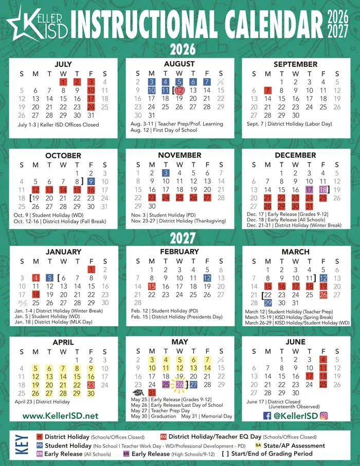 Keller ISD 2026–2027 academic calendar