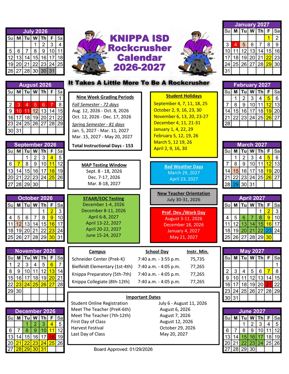 Knippa ISD 2026–2027 academic calendar