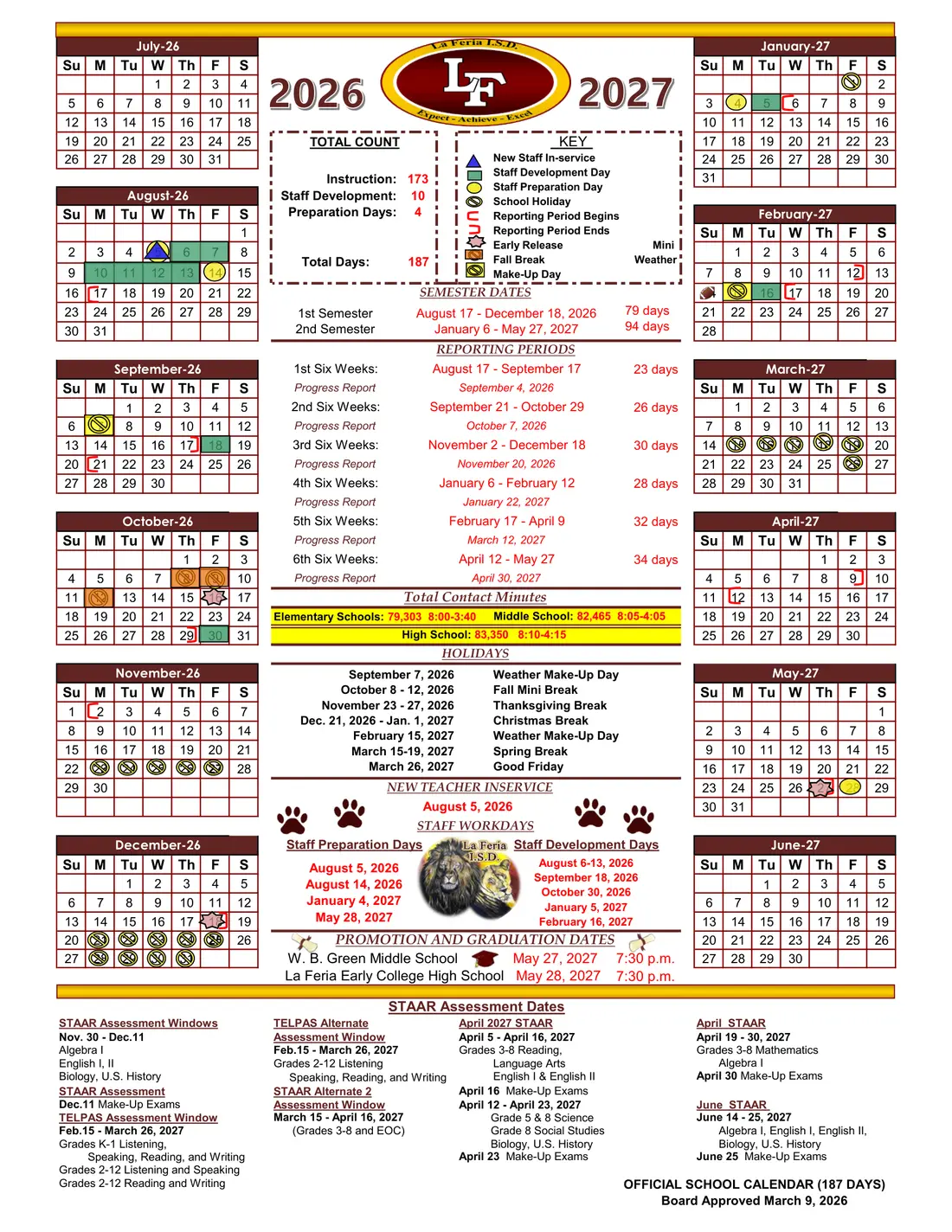 La Feria ISD 2026–2027 academic calendar