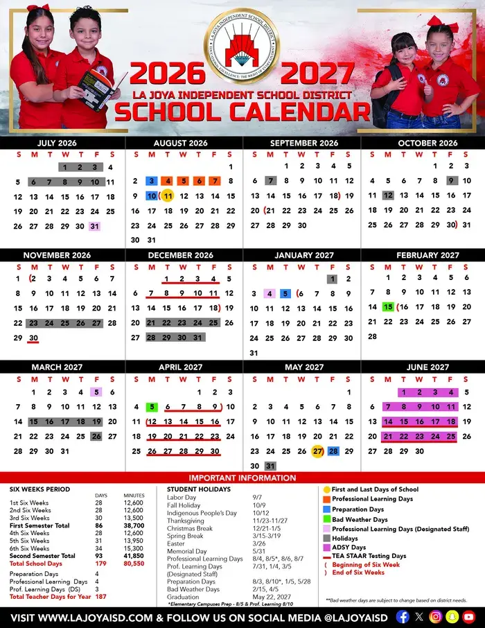 La Joya ISD 2026–2027 academic calendar
