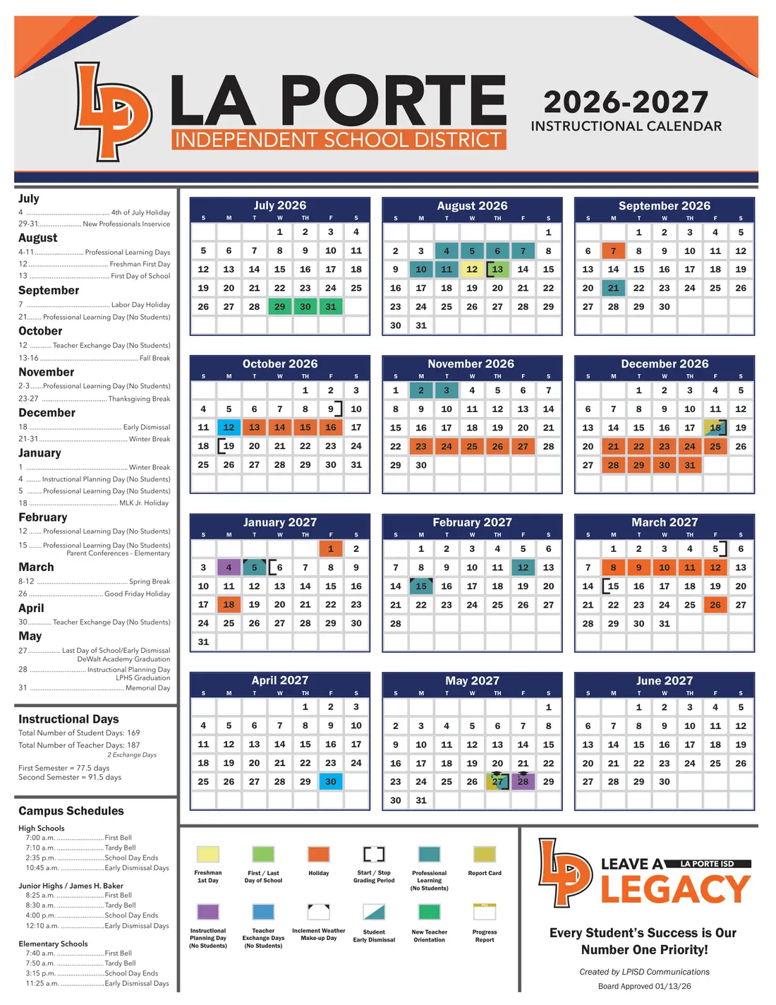 La Porte ISD 2026–2027 academic calendar