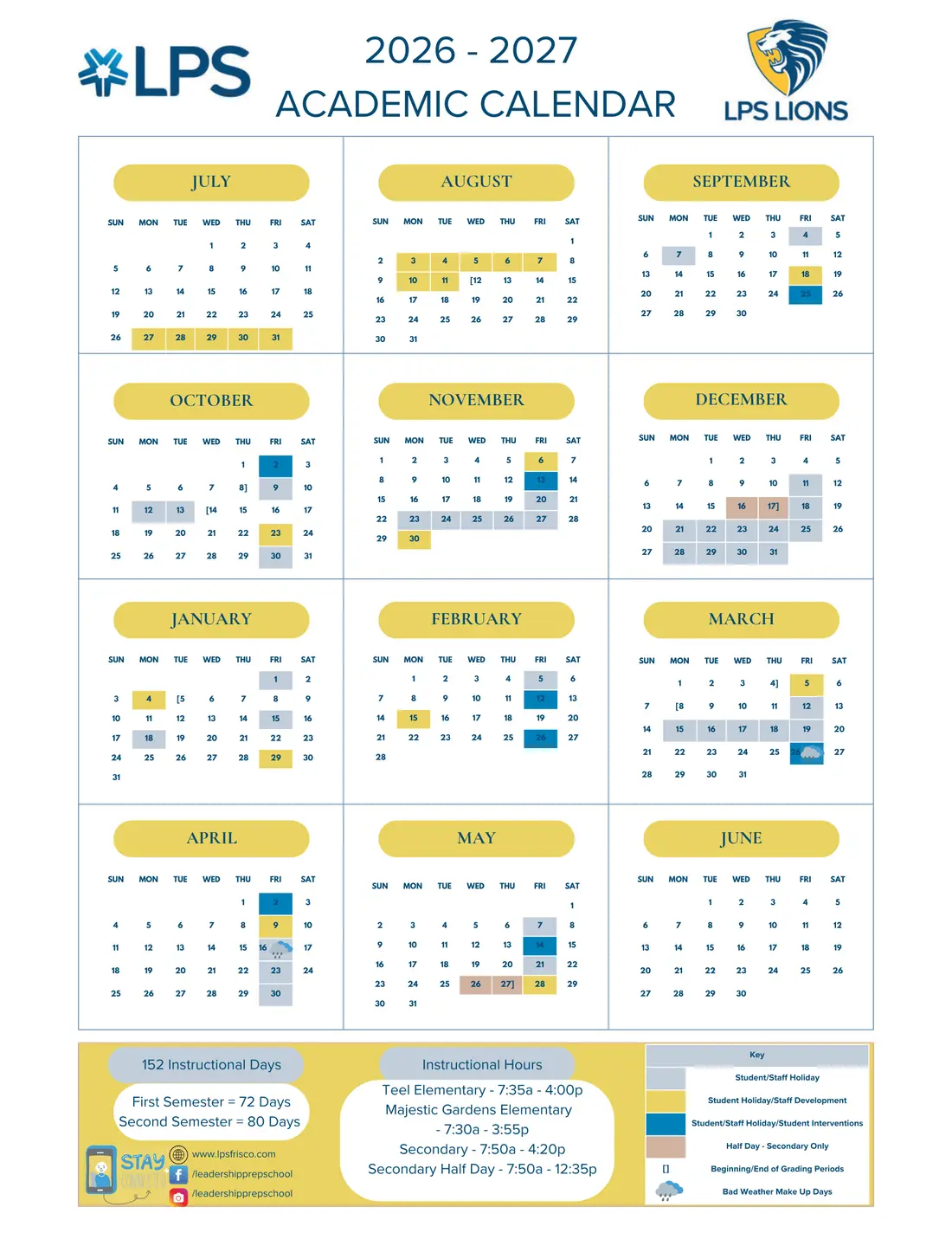 Leadership Prep School 2026–2027 academic calendar