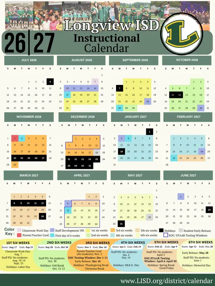 Longview ISD 2026–2027 academic calendar