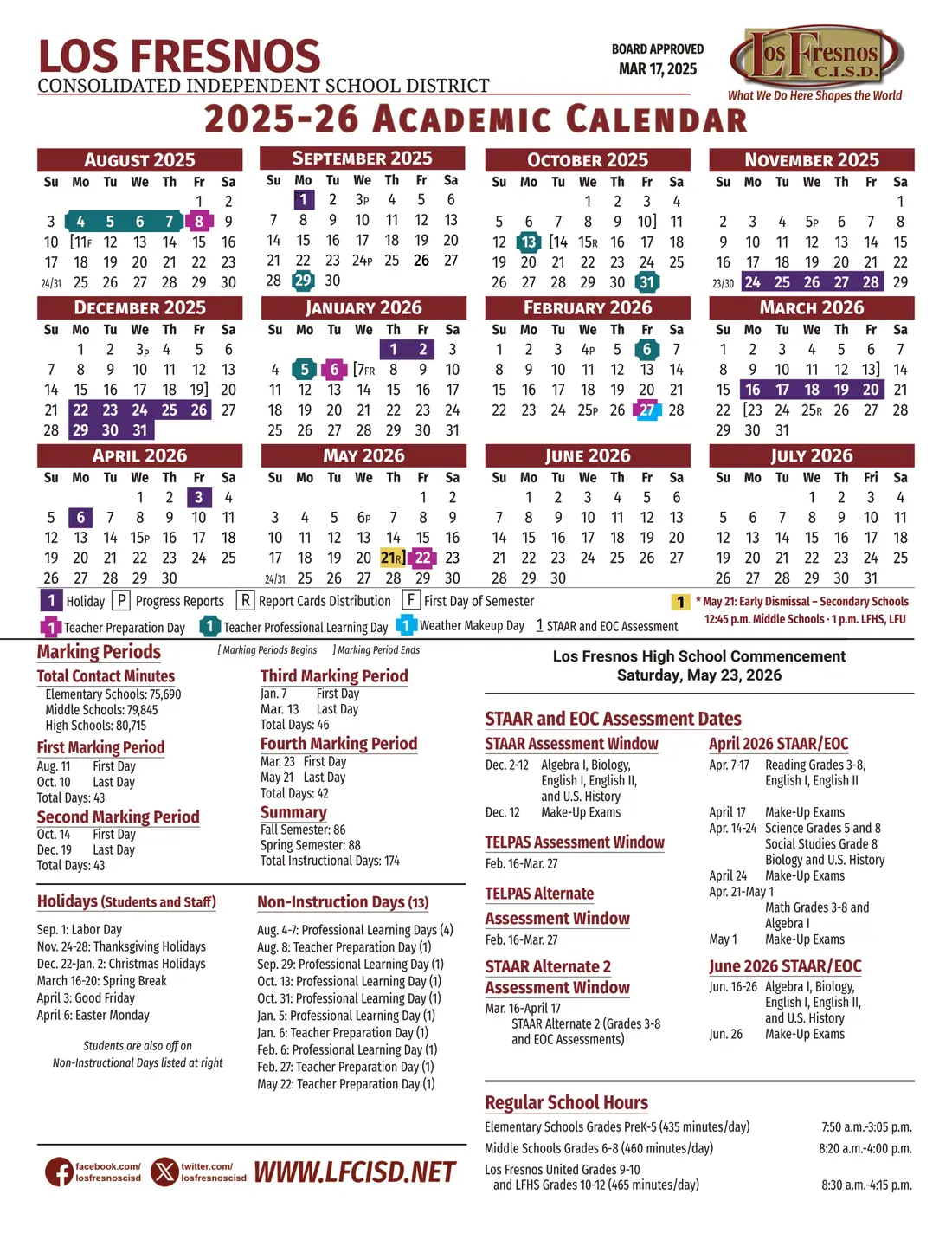 Los Fresnos CISD 2026–2027 academic calendar