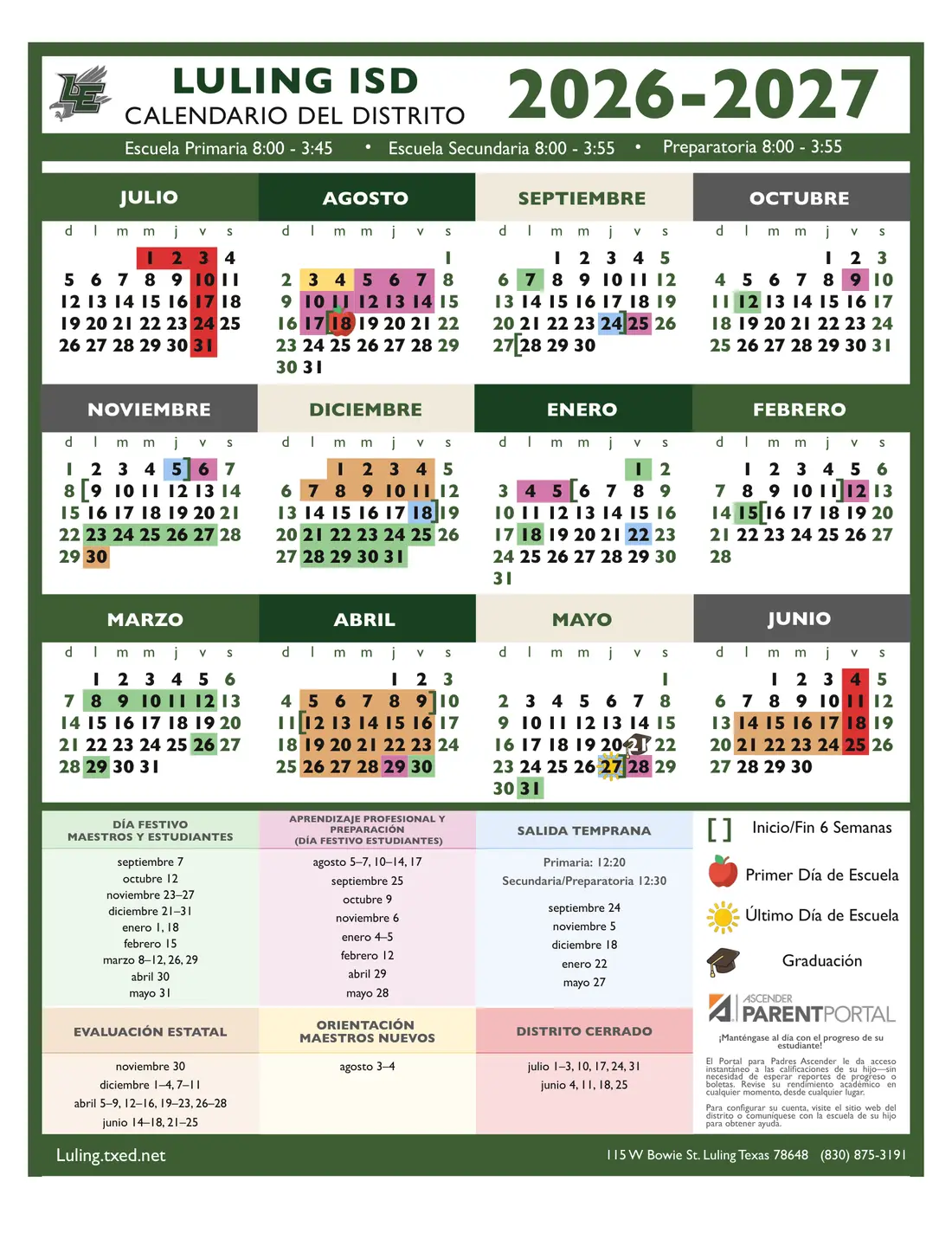 Luling ISD 2026–2027 academic calendar