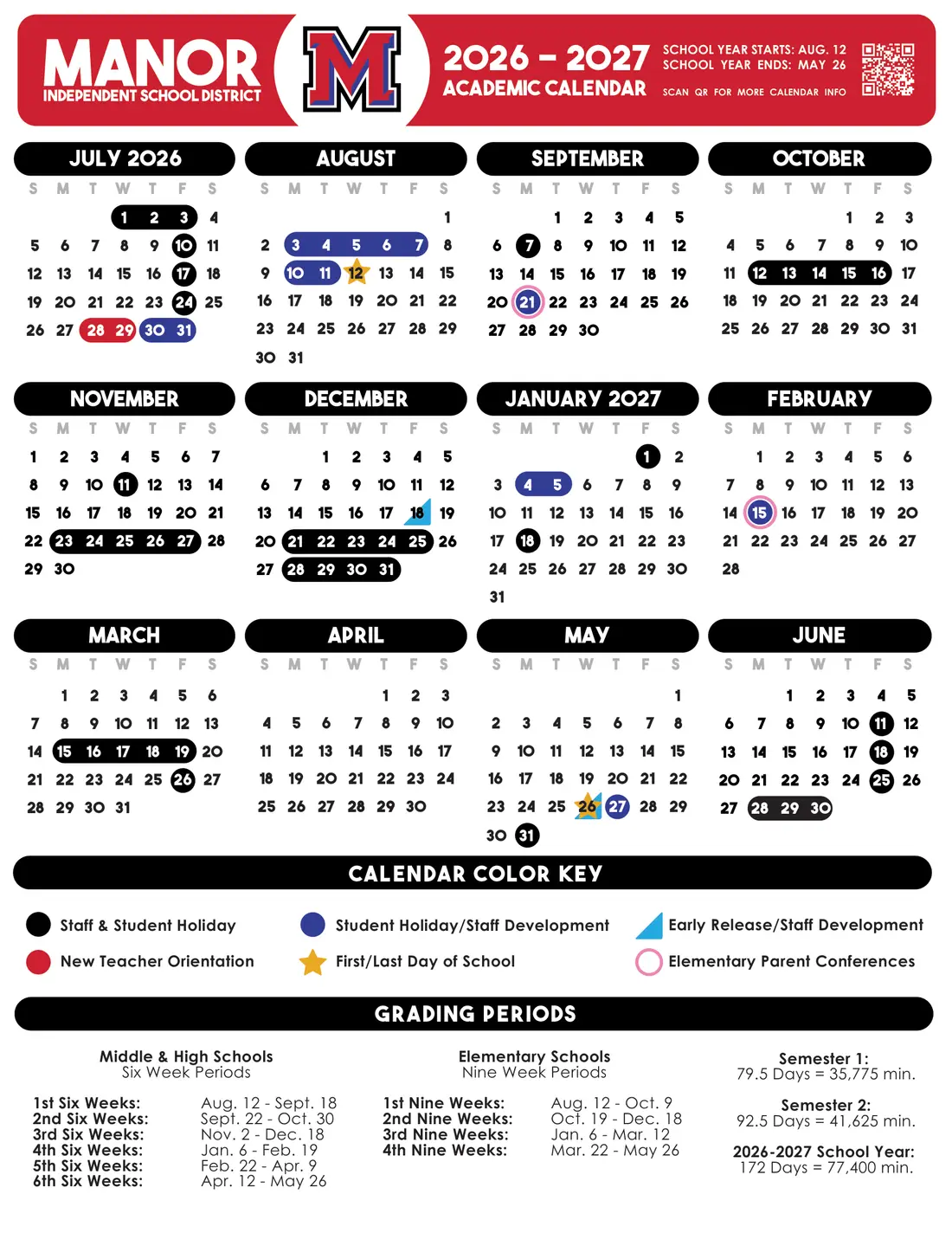 Manor ISD 2026–2027 academic calendar