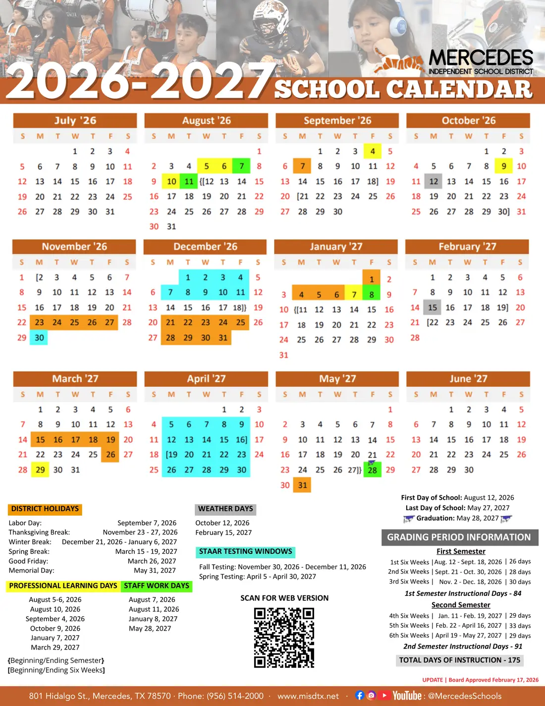 Mercedes ISD 2026–2027 academic calendar