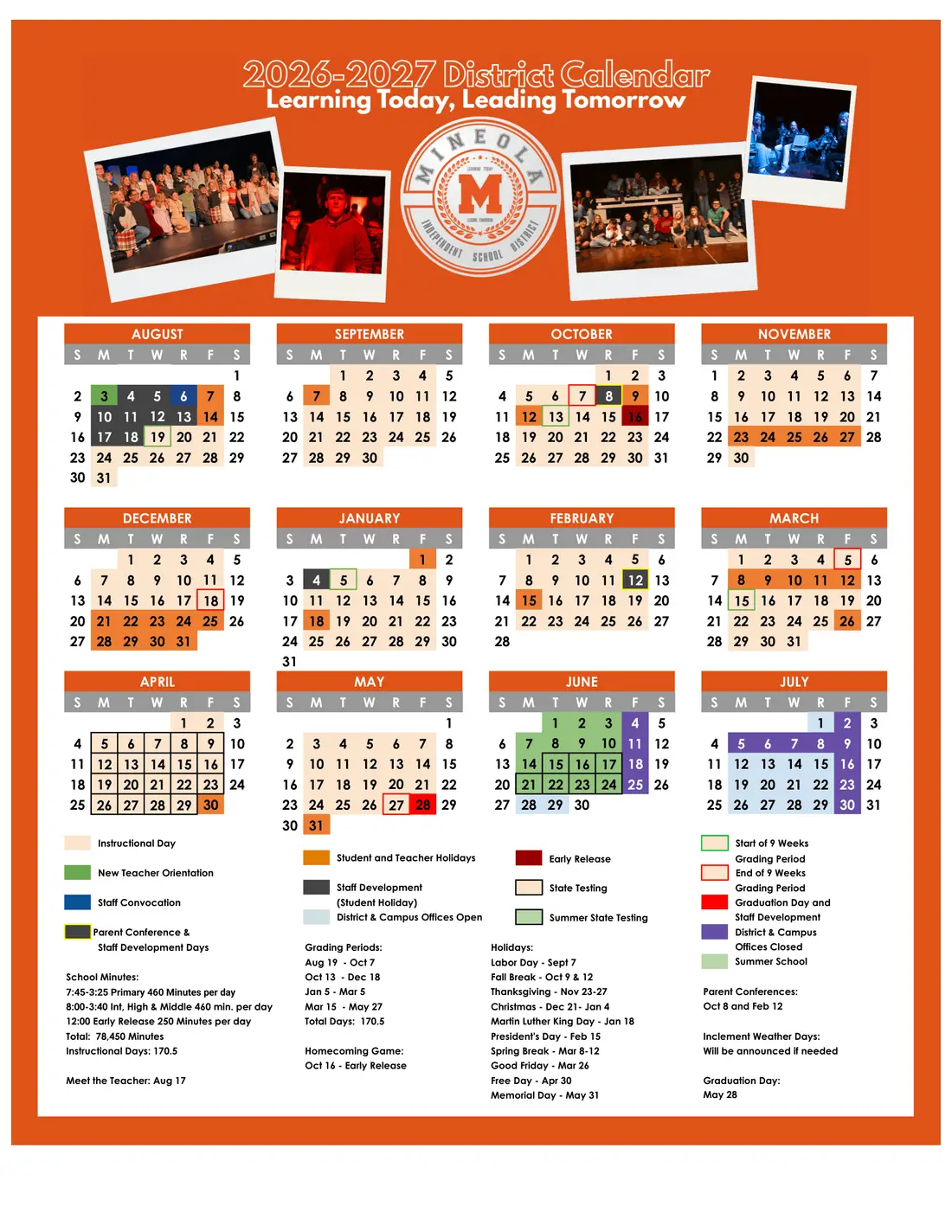 Mineola ISD 2026–2027 academic calendar