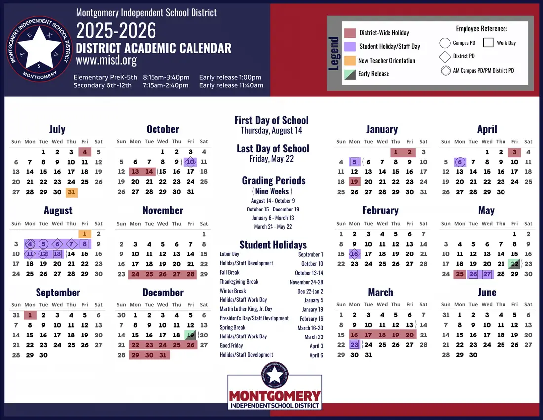 Montgomery ISD 2026–2027 academic calendar